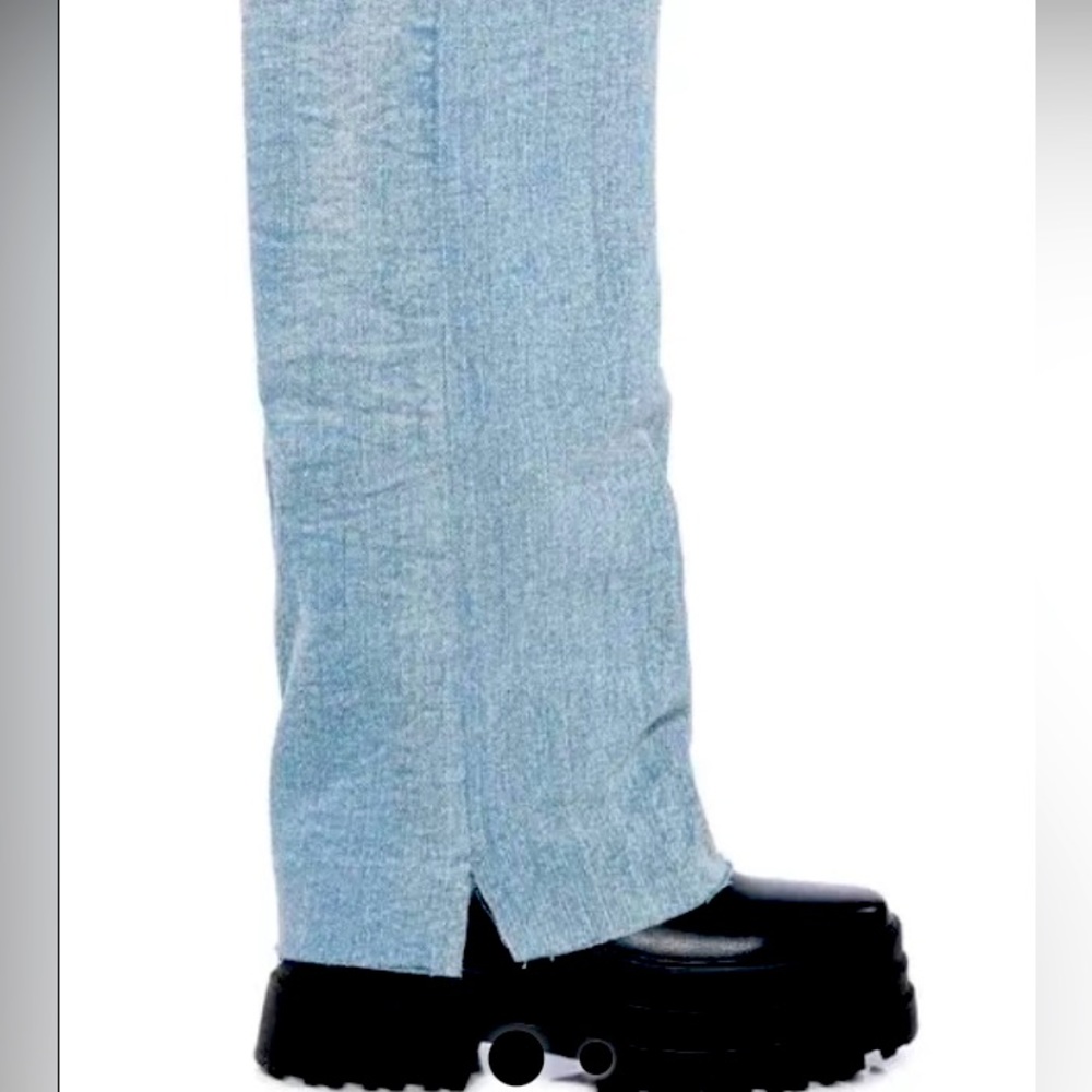 Denim fold down faux leather boots